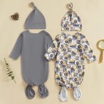 Merqwadd Baby Sleeper Gown Boy Girl 2-Pack Knotted Gown Newborn Nightgown with Hat Set Infant Sleepwear Pajamas - Image 3