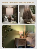 PoKat 20.25" Retro Farmhouse Table Lamp Set of 2 - Living Room & Bedroom Rustic Linen Bedside Nightstand Lamps for Kids, Study, Office - Resin, Suitable for Small Places - Image 3