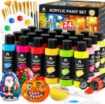 40 Pcs Acrylic Paint Set - 24 Colors (2oz/60ml) with 12 Brushes, 2 Knives & Palette - Rich Pigments for Adults, Kids, Artists & Beginners - Painting on Halloween Pumpkin Canvas Ceramic Rock Wood - Image 2
