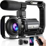 5K Video Camera Camcorder UHD 48MP WiFi Vlogging Camera for YouTube IR Night Vision Anti-Shake 16X Digital Zoom 3” Touch Screen Camera with Microphone,Handheld Stabilizer,Lens Hood,Remote,2 Batteries - Image 2