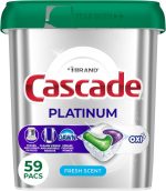 Cascade Platinum + Oxi Dishwasher Pods, Dishwasher Detergent, Dish Detergent Soap, Fresh, 59 Count - Image 2