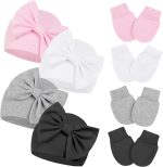 Century Star Newborn Girls Hats Baby Hat and Mitten Set Big Bow Knit Infant Headbands Winter Baby Hat for Girls - Image 2