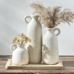 Ceramic Vase Set of 3 with Handle, Neutral Rustic Vases Home Decor Farmhouse Decorative Vase Whitewashed Pottery Decor Modern for Table Mantel Entryway Bookshelf Living Room Kitchen Bedroom - White - Image 2