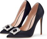 Elisabet Tang Women's High Heels,4.72 Inch Satin Glitter Rhinestone Stiletto Pumps for Women Sexy Closed Pointed Toe Heels Elegant Versatile Wedding Bridal Party Dress Shoes - Image 2