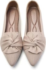 Flats for Womens Pointed Toe Ballet Flats with Bow Comfortable Knit Dressy Flats - Image 2