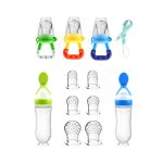 Food Feeder Baby Fruit Pacifier (3 Pcs) with 6 Different Sized Silicone Pacifiers 2 PCS Dispensing Spoon 90ML Spoons Clip Infant Teething Feeders -Blue - Image 2