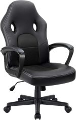 Furmax Gaming Chair Office Chair Leather Computer Desk Chair Racing Style Ergonomic Adjustable Swivel Task Chair with Lumbar Support and Arms (Black) - Image 2