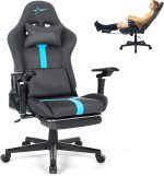 Gaming Chair with 6D Adjustable Armrests & 155° Recline, Breathable Suede Fabric,PC Gamer Chair with Footrest. (Dark Grey-Blue) - Image 2