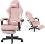 Gaming Chair,Fabric Computer Chair with Pocket Spring Cushion,400 lb Load Capacity,Ergonomic Office Chair with Footrest,Height Adjustable Video Gamer Chair with Lumbar Support (Pink) - Image 2