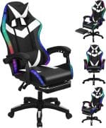 Gaming Chairs for Adults - Computer Chair with Footrest & Ergonomic High Back, LED Light, 360° Swivel Height Adjustable Gamer Chairs Office Chair for Working Gaming Resting Sleeping, Black - Image 2