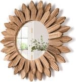 Honiway Wall Mirror Decorative 12 inch Rustic Wood Mirror Sunburst Boho Mirror for Entryway Bedroom Living Room Bathroom House Warming Gifts New Home Essential Carbonized Black - Image 2