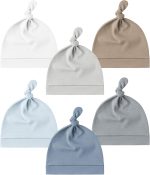 Konssy 6 Pack Baby Newborn Hats Set Knot Beanie Hats Soft for Infant Baby Girls Boys Caps 0-6 Months - Image 2