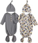 Merqwadd Baby Sleeper Gown Boy Girl 2-Pack Knotted Gown Newborn Nightgown with Hat Set Infant Sleepwear Pajamas - Image 2
