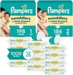 Pampers Baby Diapers and Wipes Starter Kit, Swaddlers Disposable Sizes 1 (198 Count) & 2 (186 Count) with Sensitive Water Based 12X Multi Pack Pop-Top Refill (1008 Count) - Image 2