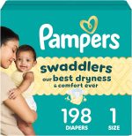 Pampers Swaddlers Diapers, Size 1 (8-14 lbs), 198 Count, Absorbent, Keeps Baby Dry and Comfortable, Skin Safe Disposable Baby Diaper (Packaging May Vary) - Image 2