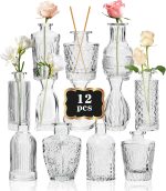 RUCKAE Small Clear Bud Vases Bulk 12 Pack Mini Flower Glass Vases for Centerpiece Table Wedding Decorations Home Decor Party(Transparent) - Image 2