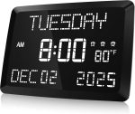 Raynic Digital Clock, 11.5" Large Display Calendar Clock with Day and Date, Indoor Temperature, Adjustable Brightness, Snooze,12/24H, DST for Home, Office, Elderly - Image 2