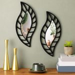 Roowest 2 Pcs Decorative Mirror Wall Decor Leaf Teardrop Mirror Wall Mounted Decorations for Living Room Bedroom Bathroom Vanity Entryway Office(Black) - Image 2