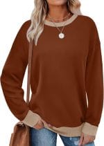 Saloogoe Sweatshirts for Women Crewneck Long Sleeve Loose Fit Tops Color Block Ribbed Trim Fashion 2025 - Image 2