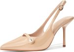 Women's Slingback Heels Closed Toe Pointed Stiletto High Heel Pumps Elegant Dress Shoes for Wedding Party Bride with Pearl - Image 2