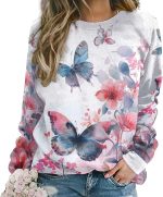 ZOCAVIA Cat Sweatshirts for Women Fall Fashion Casual Crewneck Pullover Tops Butterfly Floral Graphic Y2K Long Sleeve T Shirt - Image 2