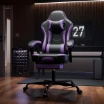 Ergonomic Gaming Chair, Computer Chair with Footrest and Lumbar Support and Headrest, Height Adjustable Game Chair with Equipped with Silent Rollers for Office or Gaming (Purple+Black) - Image 3