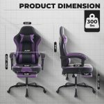 Ergonomic Gaming Chair, Computer Chair with Footrest and Lumbar Support and Headrest, Height Adjustable Game Chair with Equipped with Silent Rollers for Office or Gaming (Purple+Black) - Image 4