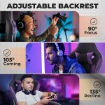 Ergonomic Gaming Chair, Computer Chair with Footrest and Lumbar Support and Headrest, Height Adjustable Game Chair with Equipped with Silent Rollers for Office or Gaming (Purple+Black) - Image 5