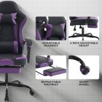 Ergonomic Gaming Chair, Computer Chair with Footrest and Lumbar Support and Headrest, Height Adjustable Game Chair with Equipped with Silent Rollers for Office or Gaming (Purple+Black) - Image 6
