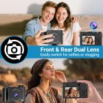4K Digital Camera for Photography and Vlogging, 64MP Compact Autofocus YouTube Video Camera with Dual Lens 3" IPS Selfie Anti-Shake, 16X Zoom, Flash, 32GB Card, 2 Batteries, Teens & Beginners, Black - Image 3