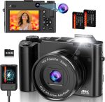 4K Digital Camera for Photography and Vlogging, 64MP Compact Autofocus YouTube Video Camera with Dual Lens 3" IPS Selfie Anti-Shake, 16X Zoom, Flash, 32GB Card, 2 Batteries, Teens & Beginners, Black - Image 2