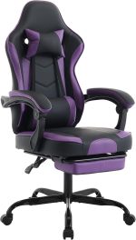 Ergonomic Gaming Chair, Computer Chair with Footrest and Lumbar Support and Headrest, Height Adjustable Game Chair with Equipped with Silent Rollers for Office or Gaming (Purple+Black) - Image 2